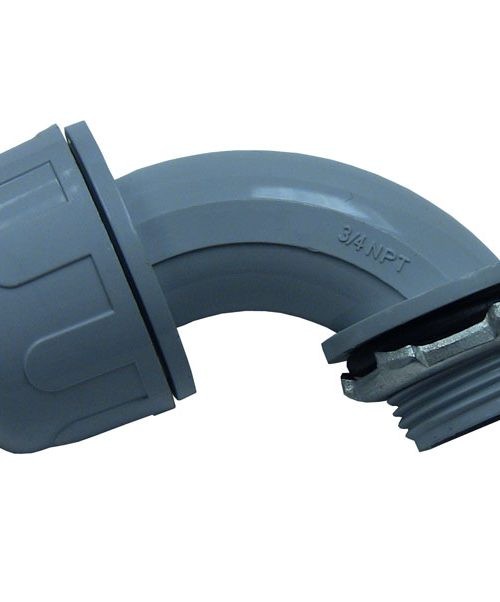 CONECTOR LIQUID-TIGHT CURVO A 90° NO-METALICO 3/4, MCA. CHD.