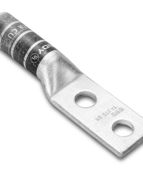 Compression Lug 2 Hole W/O Inspection Window 2Awg 1/4 Stud 5/8 Stud Hole Spancing Lon Barrel Burndy