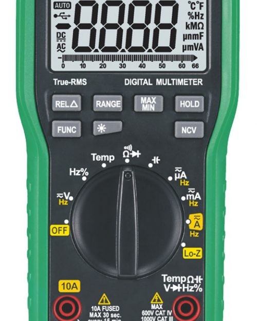 MULTÍMETRO 1000V VOLT AC/DC, CORRIENTE AC/DC, TRMS, TEMPERATURA, NCV, MODO IMPEDANCIA BAJA