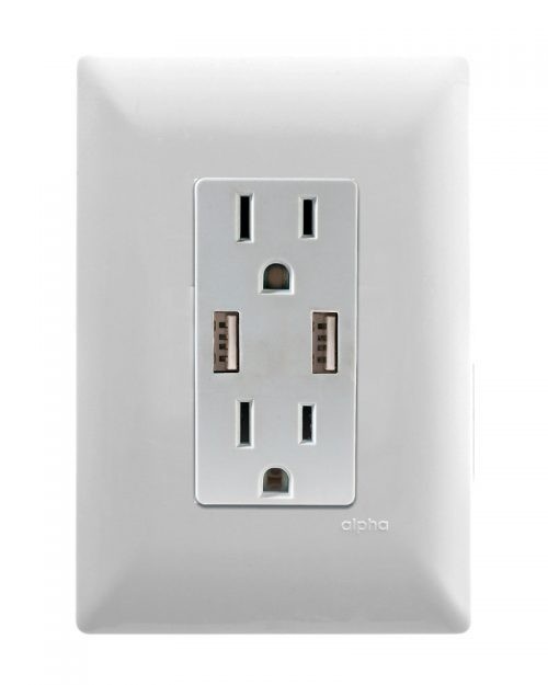 CONTACTO DUPLEX 2P+T C/ 2 CONECT USB 2.1 AMP C/ PLACA  BLACK | ALPHA | ESTEVEZ