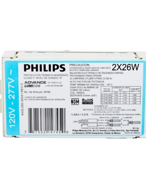Balastro Electrónico Para Cflni 2X26W Cfm26W/G24Q Encendido Programado 120-277V