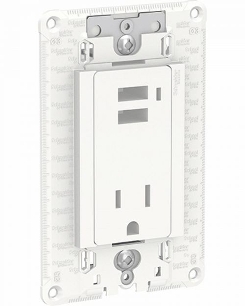 Toma de corriente 2P+T con 2 cargadores USB 2.1 A. 15A 127Vca. Blanco