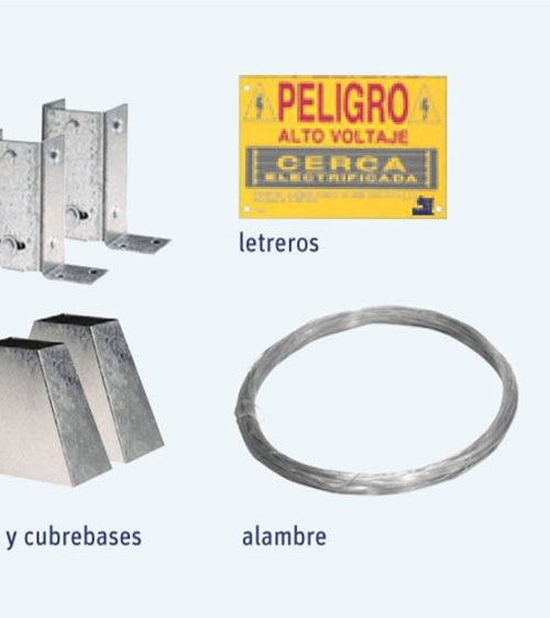 KIT ADICIONAL DE POSTE PARA 12 MTS DE BARDA INCLUYE 4 POSTES 4 BASES 4 CUBIERTAS 24 AISLADORES