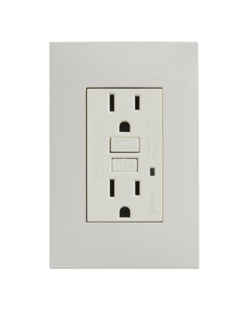TOMA DE CORRIENTE DUPLEX FALLA A TIERRA ICFT CON CHASIS Y CON PLACA MARFIL | Simon 25 | CODIGO 25425-61