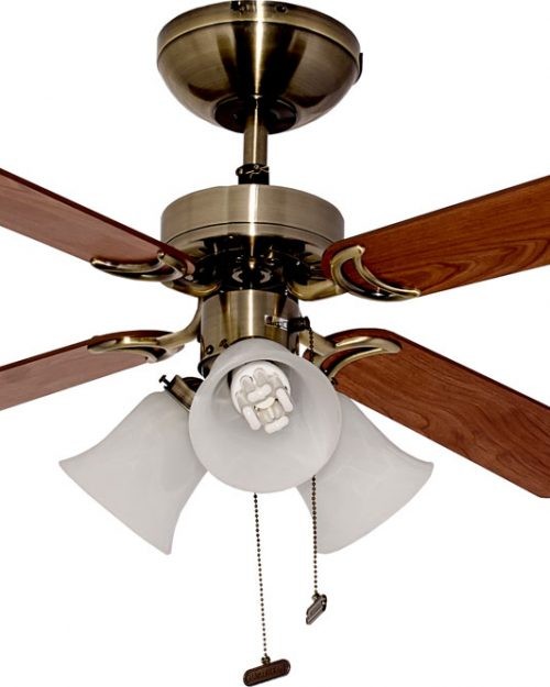 VENTILADOR DECORATIVO 42″ C/LUZ 3X60W E26 4 ASPAS MDF REVERSIBLES 3 VEL. LATON ANTIGUO | MASTERFAN