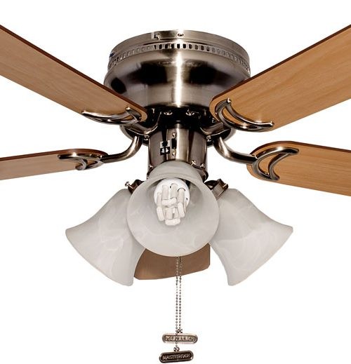 VENTILADOR DECORATIVO 42″ PARA PLAFON, SATINADO, 5 ASPAS, C/LAMPARA AHORRADORA Y CANOPE | MASTERFAN