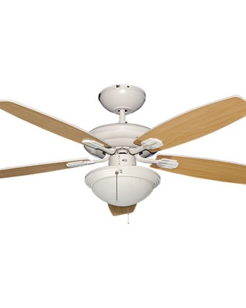 VENTILADOR DECORATIVO 52″ C/LUZ 2X60W E26 5 ASPAS REVERSIBLE 3 VEL. BLANCO/MAPLE USO INTERIOR | MASTERFAN